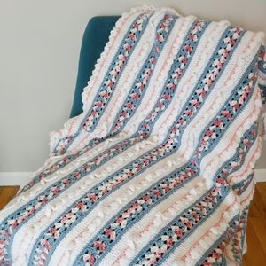 Handmade Crocheted Afghan Scalloped Throw Blanket